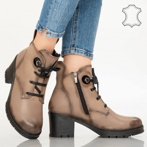 Botine piele naturala Nez gri