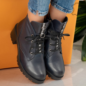 Botine piele naturala Pik albastre