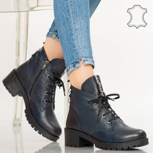 Botine piele naturala Pik albastre