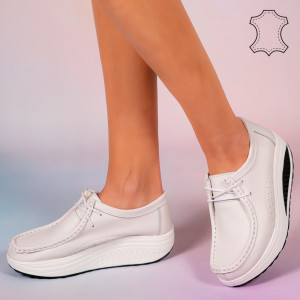 Pantofi piele naturala Maxo albi