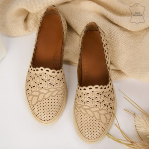 Pantofi Piele Naturala OME Bej