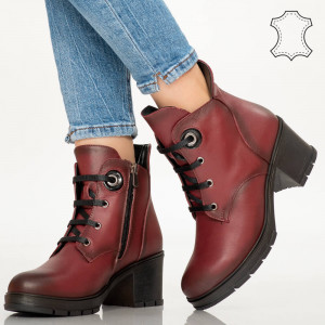 Botine piele naturala Nez bordo