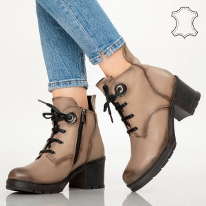 Botine piele naturala Nez gri