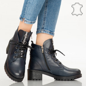 Botine piele naturala Pik albastre