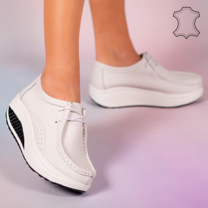 Pantofi piele naturala Maxo albi