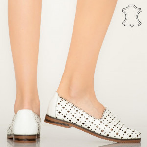 Pantofi piele naturala Mide albi