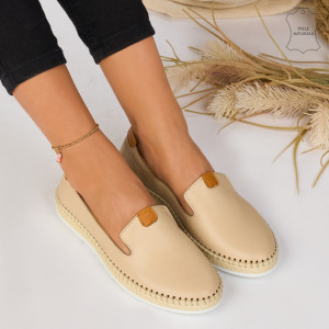 Pantofi Piele Naturala ZEX Bej
