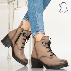 Botine piele naturala Nez gri