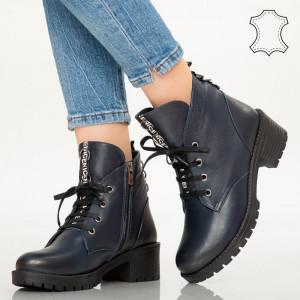 Botine piele naturala Pik albastre