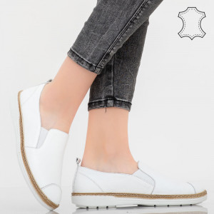 Pantofi piele naturala Bok albi