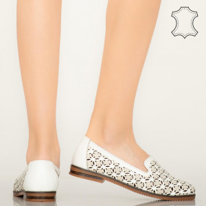 Pantofi piele naturala Bury albi
