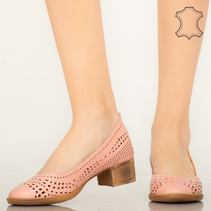 Pantofi piele naturala Lagon roz