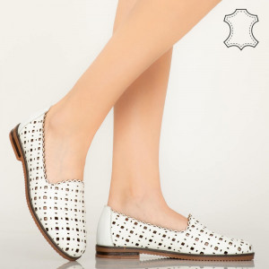 Pantofi piele naturala Mide albi