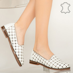 Pantofi piele naturala Mide albi