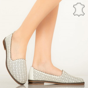 Pantofi piele naturala Timon albi