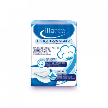 Absorbante bumbac de noapte - Illa Care, 12 bucăți
