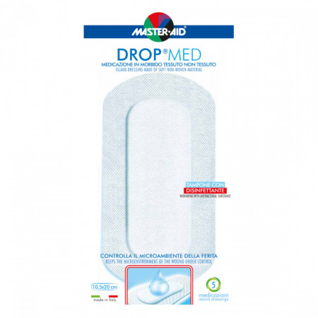 Pansament steril, autoadeziv, cu antiseptic Drop Med 10.5x20 cm, 5 bucați
