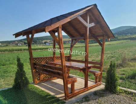 Pavilion, foisor gradina cu masa si banci, lemn