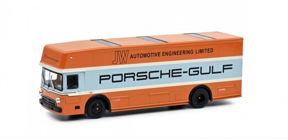 Schuco 1:64 Porsche Renntransporter GULF, Coleccionable Diecast En