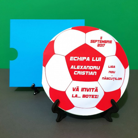 Invitatie Botez Fotbal Alb-Rosu