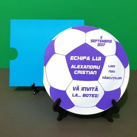 Invitatie Botez Fotbal Alb-Violet