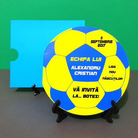 Invitatie Botez Fotbal Galben-Albastru