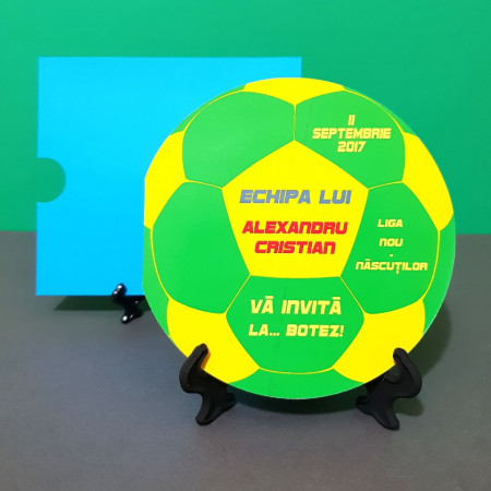 Invitatie Botez Fotbal Galben-Verde