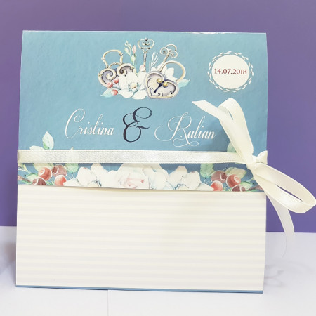 Invitatie Nunta Florale Vintage Albastru
