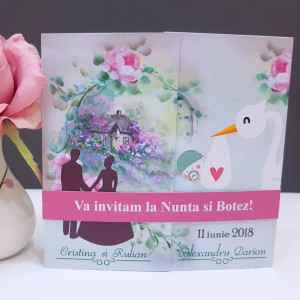 Invitatie 2 in 1 Nunta-Botez Vintage NB12