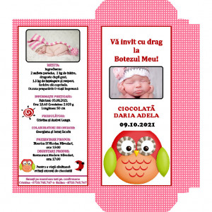 Invitatie Botez Cutie de Ciocolata Bufnita F1