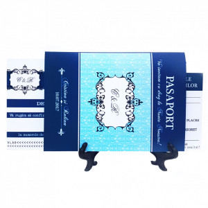 Invitatie Nunta BBS3 Pasaport in DOI Albastru