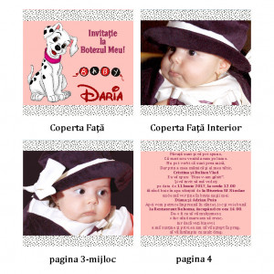 Invitatie Botez Carticica Dalmatian Roz
