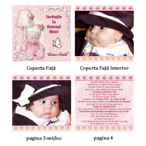 Invitatie Botez Carticica Ursulet Roz