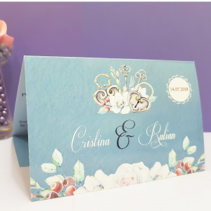 Invitatie Nunta Florale Vintage Albastru