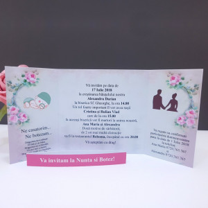 Invitatie 2 in 1 Nunta-Botez Vintage NB12