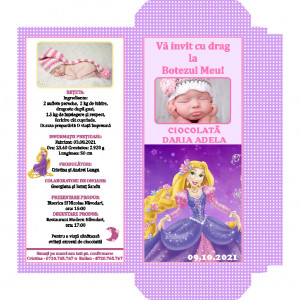 Invitatie Botez Cutie de Ciocolata Rapunzel 1