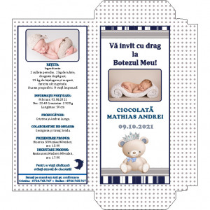 Invitatie Botez Cutie de Ciocolata Ursulet Regal