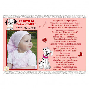 Invitatie Botez Magnetica Dalmatian Roz