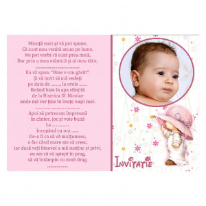Invitatie Botez Magnetica Fetita Roz