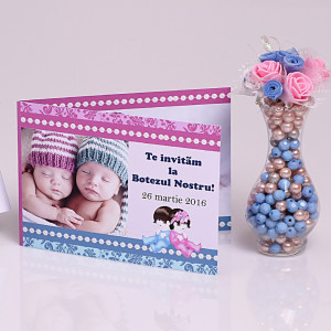 Invitatie Gemeni Dubla Bebelus-Bebelusa Var 4