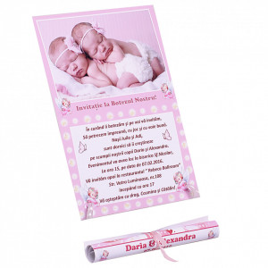 Invitatie Gemeni Papirus 2-Ingerasi Roz