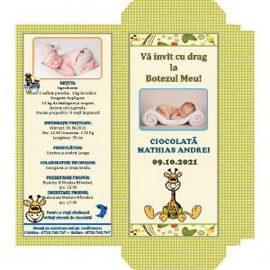 Invitatie Botez Cutie de Ciocolata Girafa