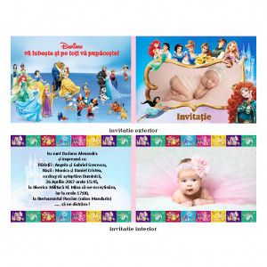 Invitatie Botez Dubla Printese de Poveste