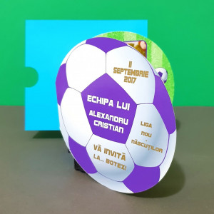Invitatie Botez Fotbal Alb-Violet-Galben