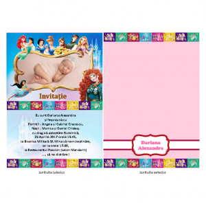 Invitatie Botez Papirus Printese de Poveste