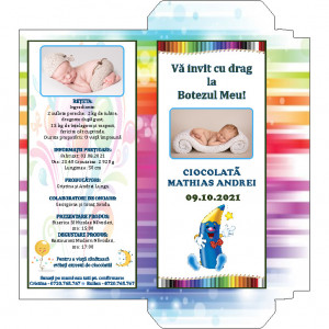 Invitatie Botez Cutie de Ciocolata Creioane Colorate