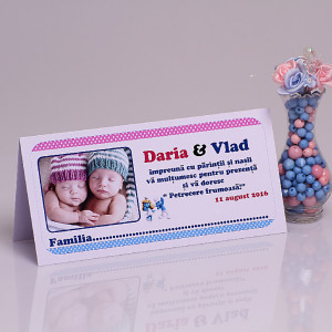 Plic cu Foto Botez Gemeni Strumfi
