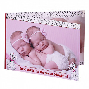 Invitatie Gemeni Dubla 2-Dalmatian Roz