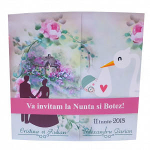 Invitatie 2 in 1 Nunta-Botez Vintage NB12