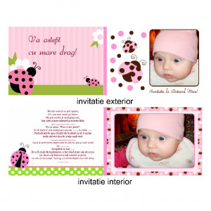 Invitatie Botez Dubla Buburuza Roz